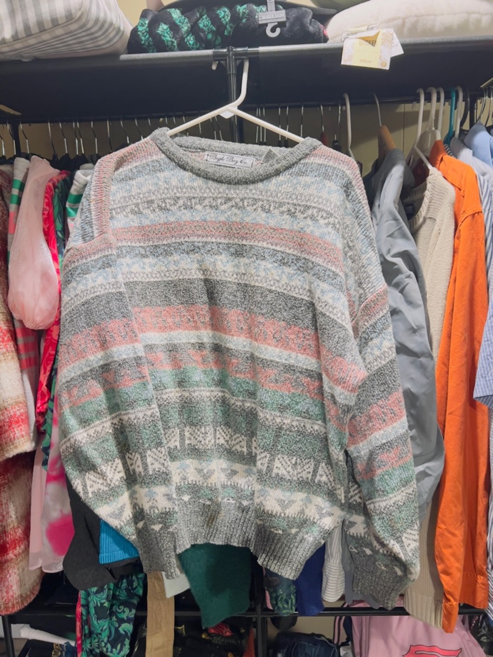 Vintage Bugle Boy Co. Geometric Fair Isle Knit Sweater Size XL